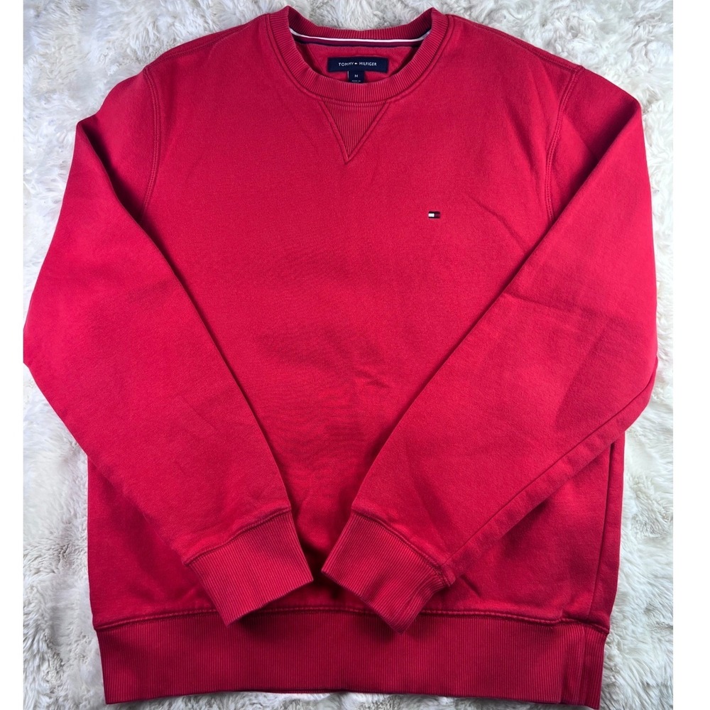 Tommy Hilfiger Mens Crewneck Sweatshirt Red Flag Logo Pullover Medium. A13